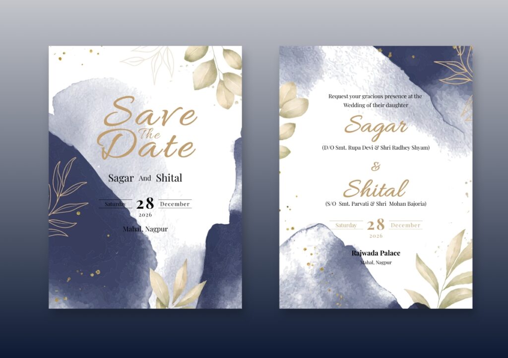 Fresh floral wedding invitation with yellow flowers and a geometric frame.